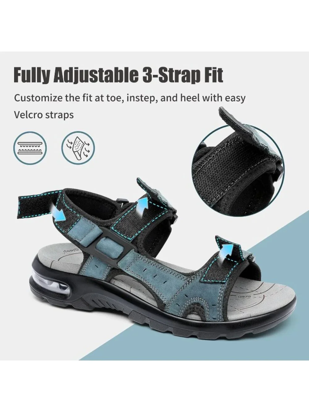 Men's Grey Athletic Sandal Adjustable Strap Non Slip Casual Walking Shoes